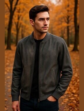 4/$97 Deal! Guess Men's Faux Leather Textured Bomber Jacket